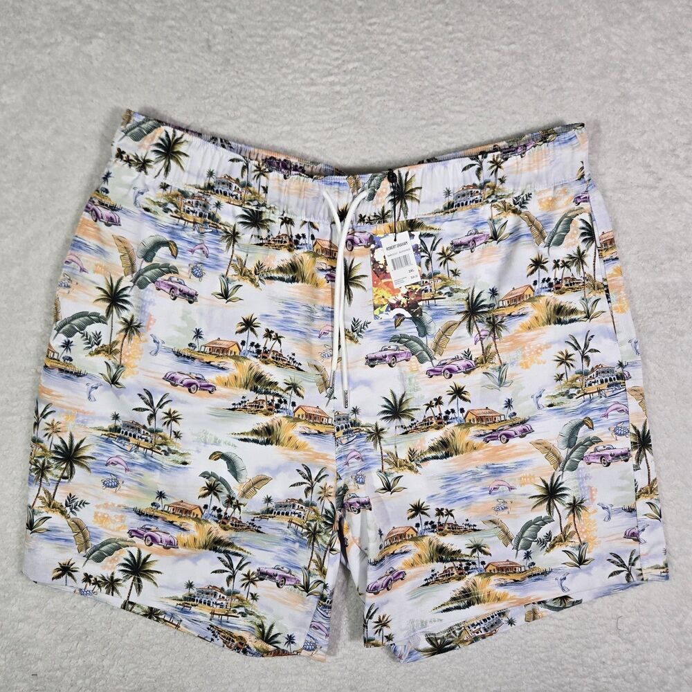 Robert Graham Swim Trunks Mens 2XL 7" Inseam Vacation Mode Cars Lined Shorts XXL